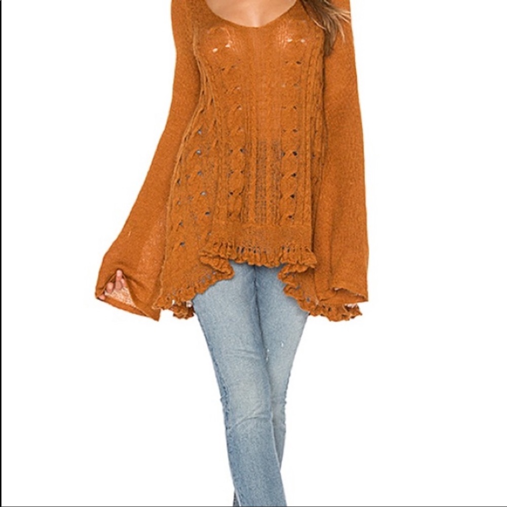Free people XS sweater orange brown bell sleeve